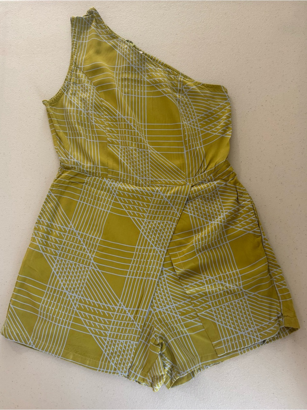 One-Shoulder Yellow Plaid Romper
